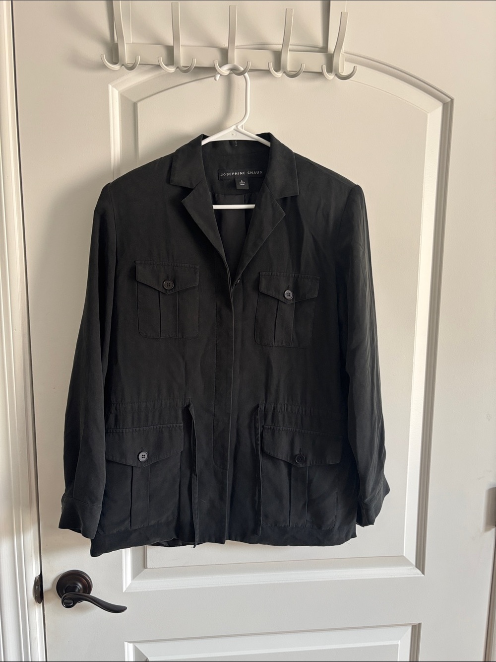Josephine Chaus 100% Silk Safari Utility Jacket Women's Size 6 Black Lightweight